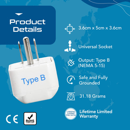 USA, Canada Travel Adapter - Type B - 3 Pack (GP-5)