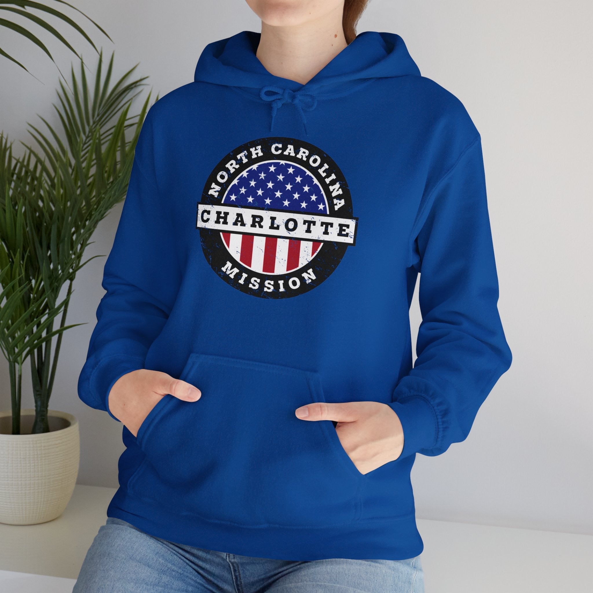 North Carolina Charlotte Mission Circular USA Flag Hoodie - Latter-Day Saint LDS Missionary Gift - Book of Mormon