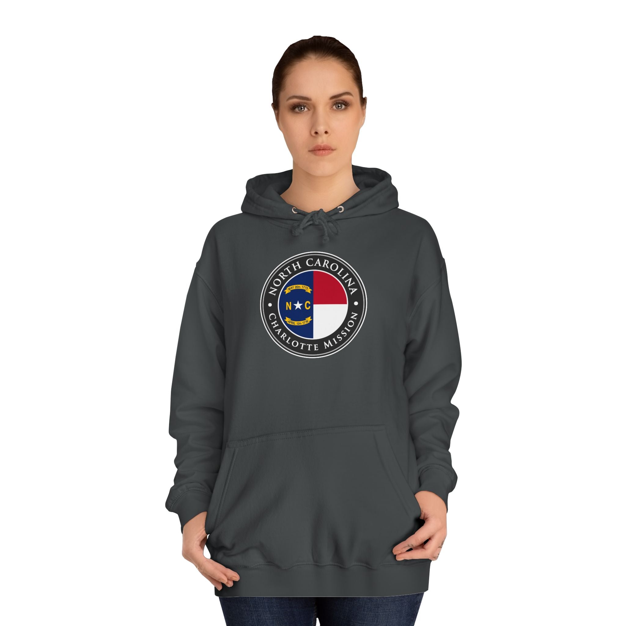 North Carolina Charlotte Mission State Flag Logo (Black Border) College Hoodie