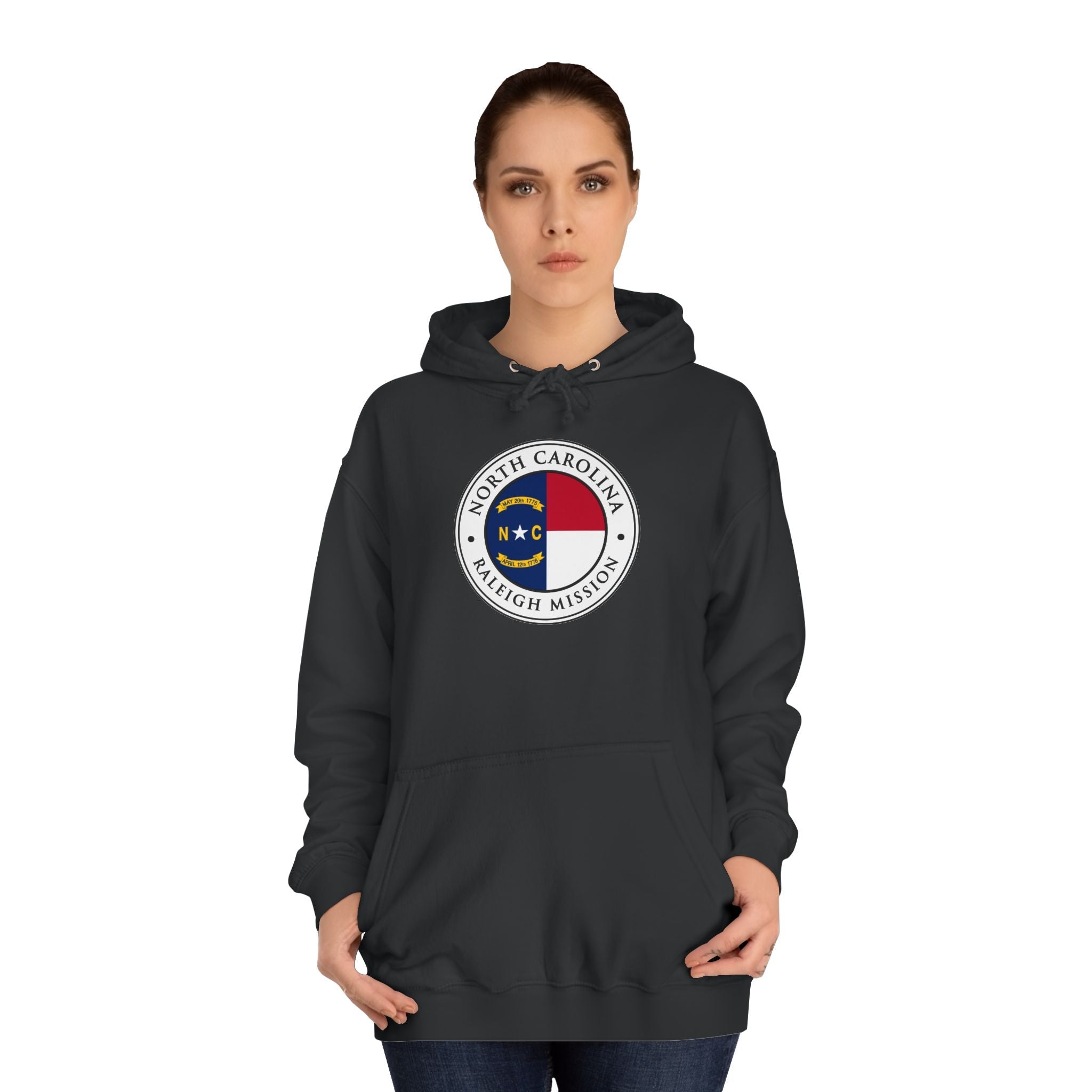 North Carolina Raleigh Mission State Flag Logo (White Border) College Hoodie