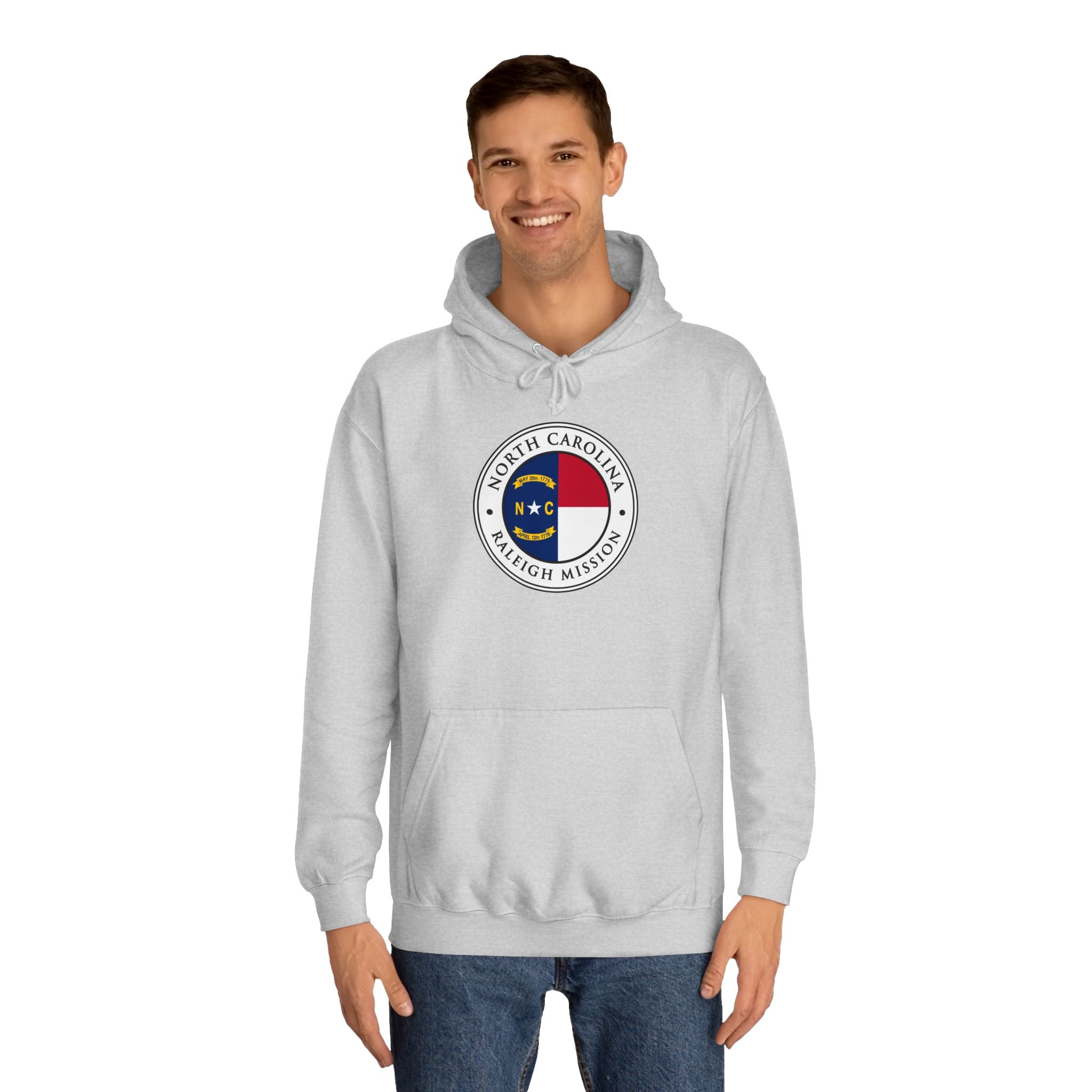 North Carolina Raleigh Mission State Flag Logo (White Border) College Hoodie