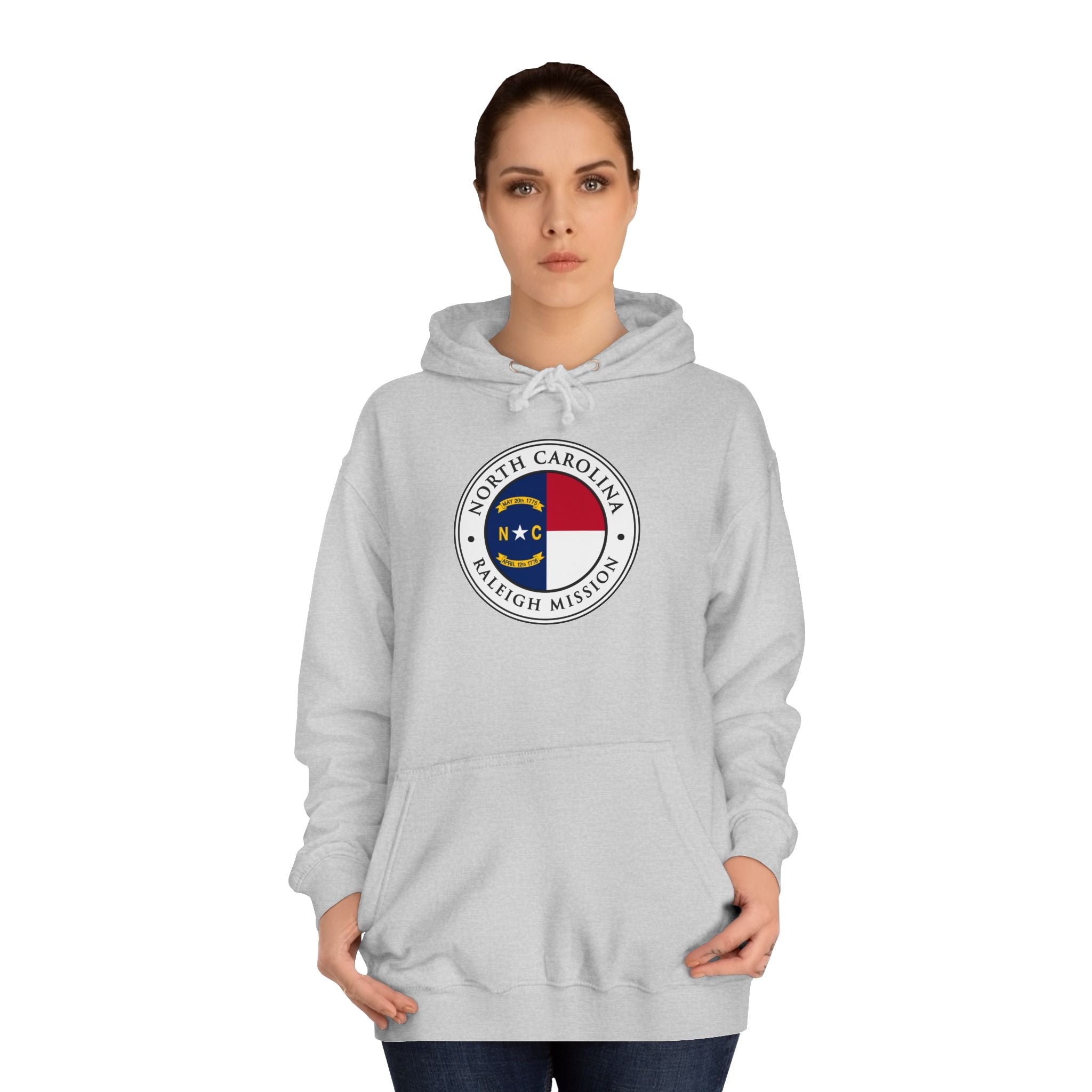 North Carolina Raleigh Mission State Flag Logo (White Border) College Hoodie