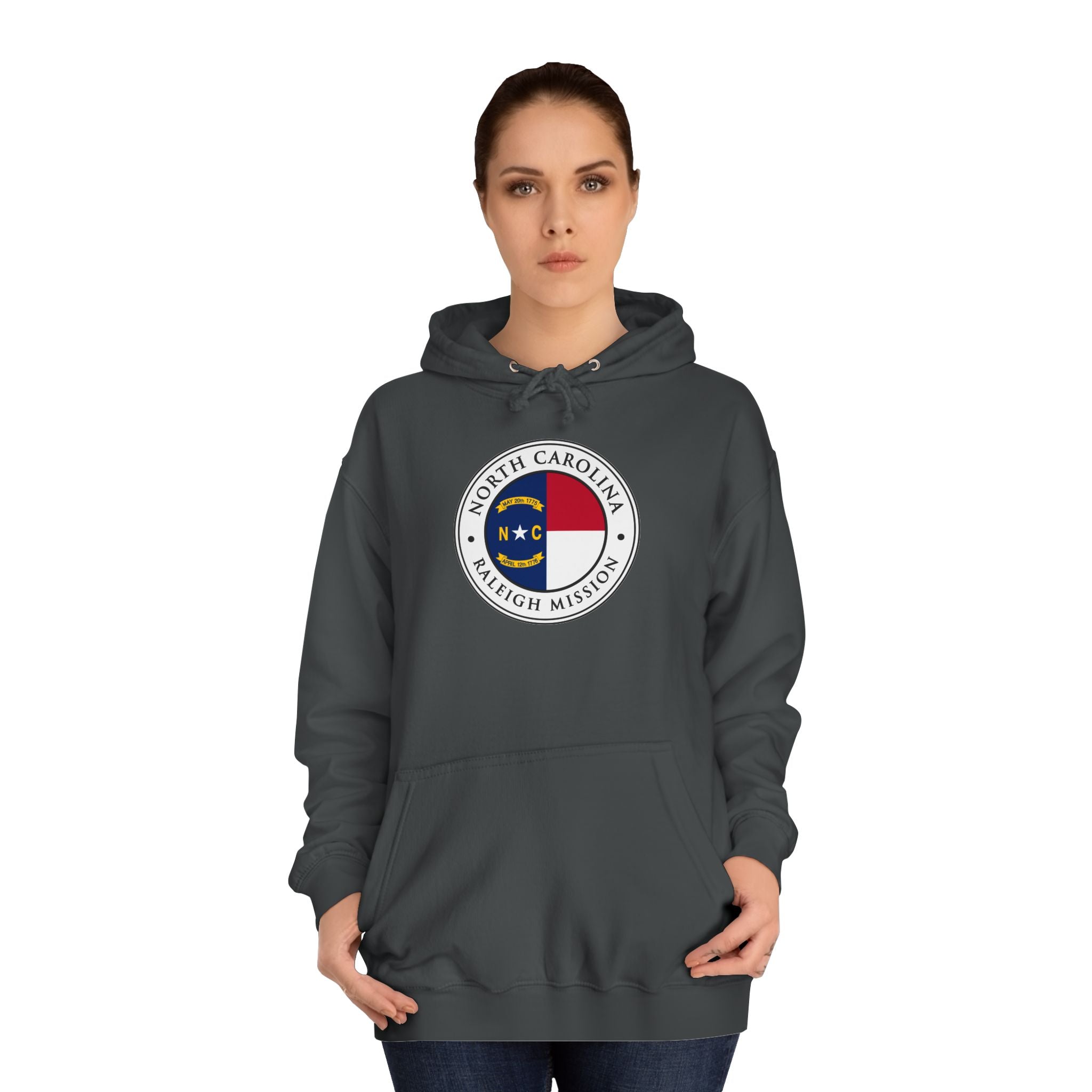 North Carolina Raleigh Mission State Flag Logo (White Border) College Hoodie