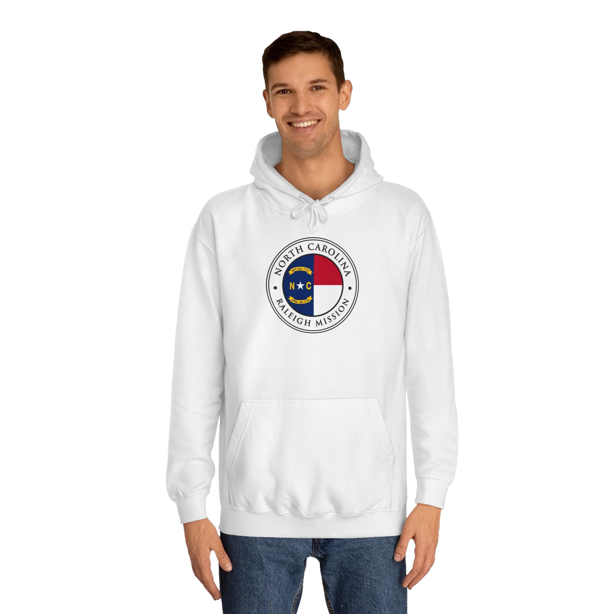 North Carolina Raleigh Mission State Flag Logo (White Border) College Hoodie