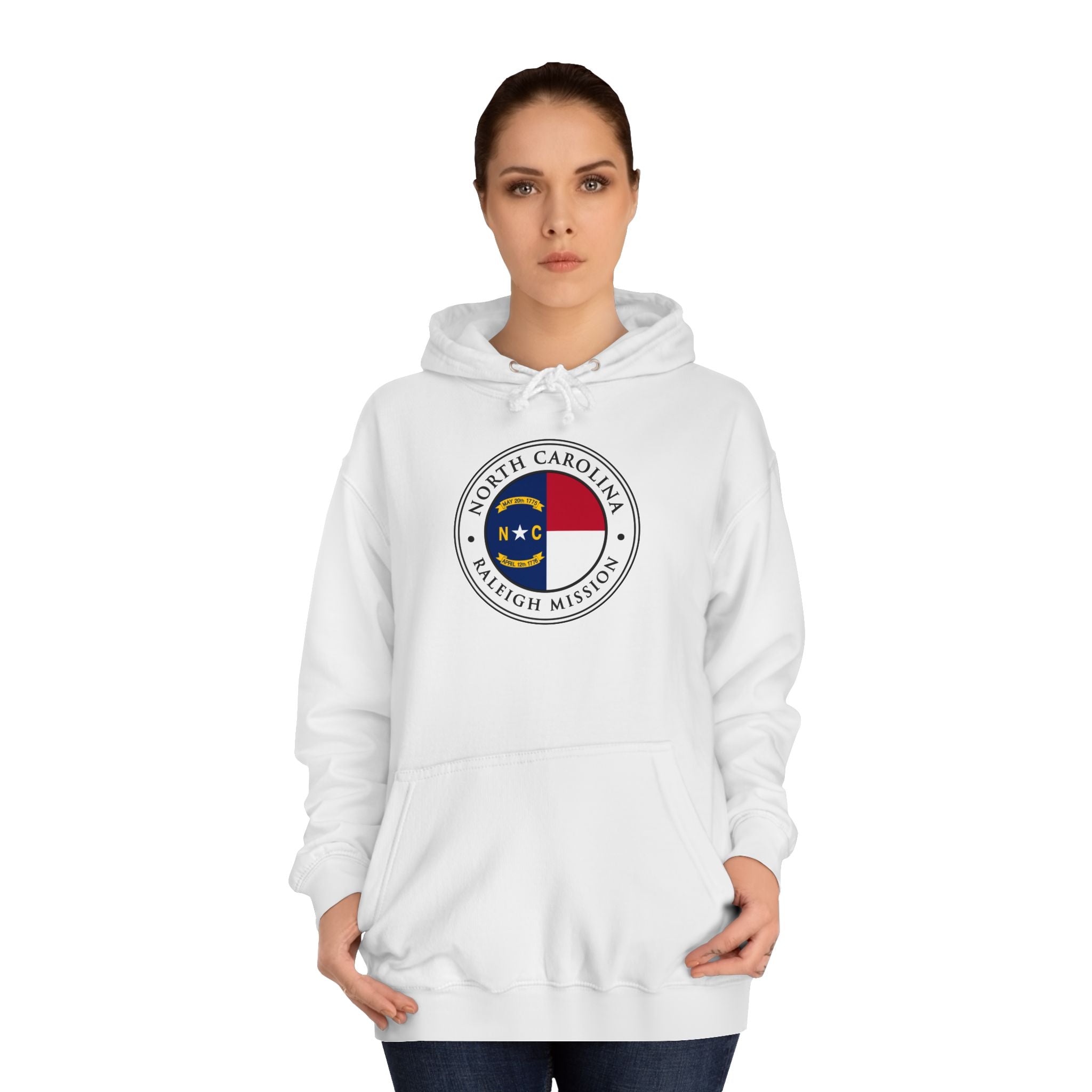 North Carolina Raleigh Mission State Flag Logo (White Border) College Hoodie