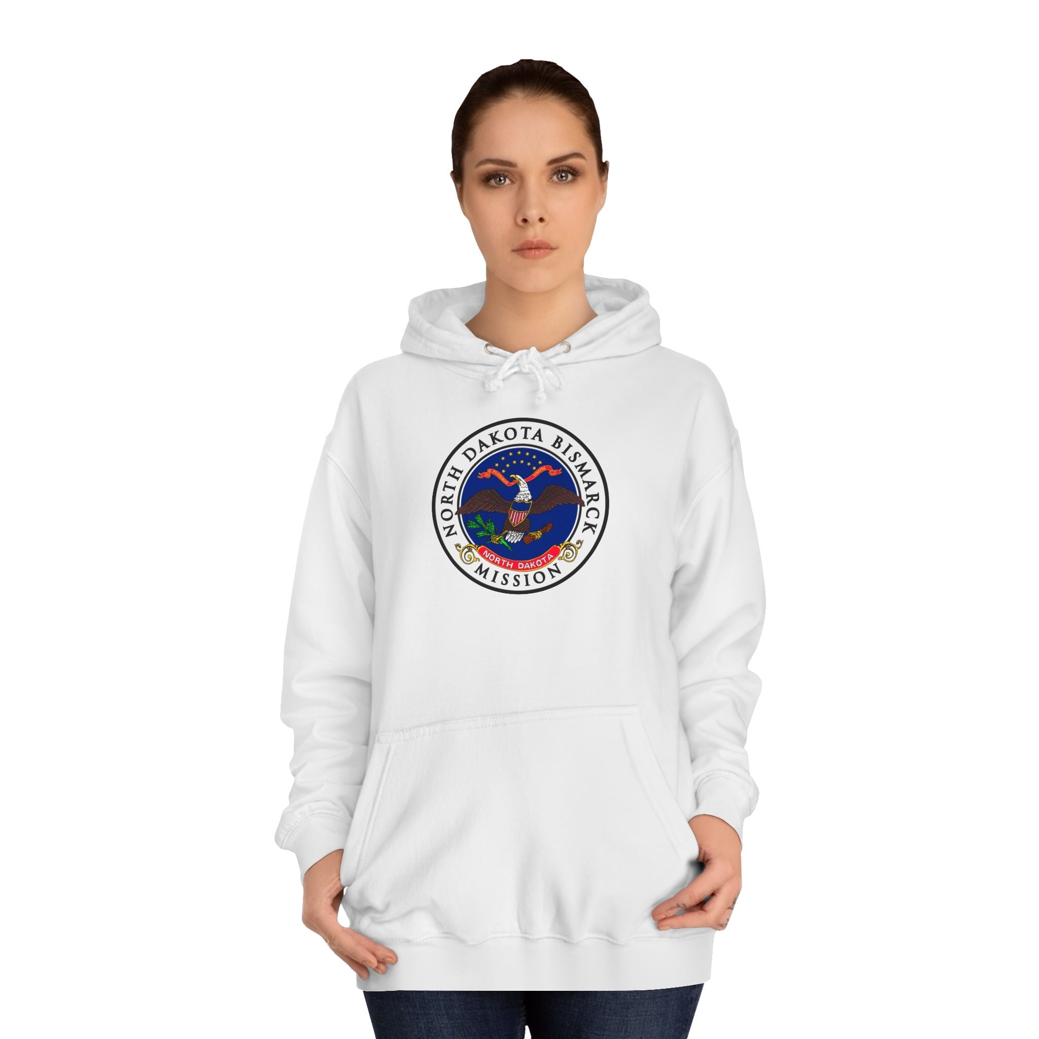 North Dakota Bismarck Mission State Flag Logo (White Border) College Hoodie