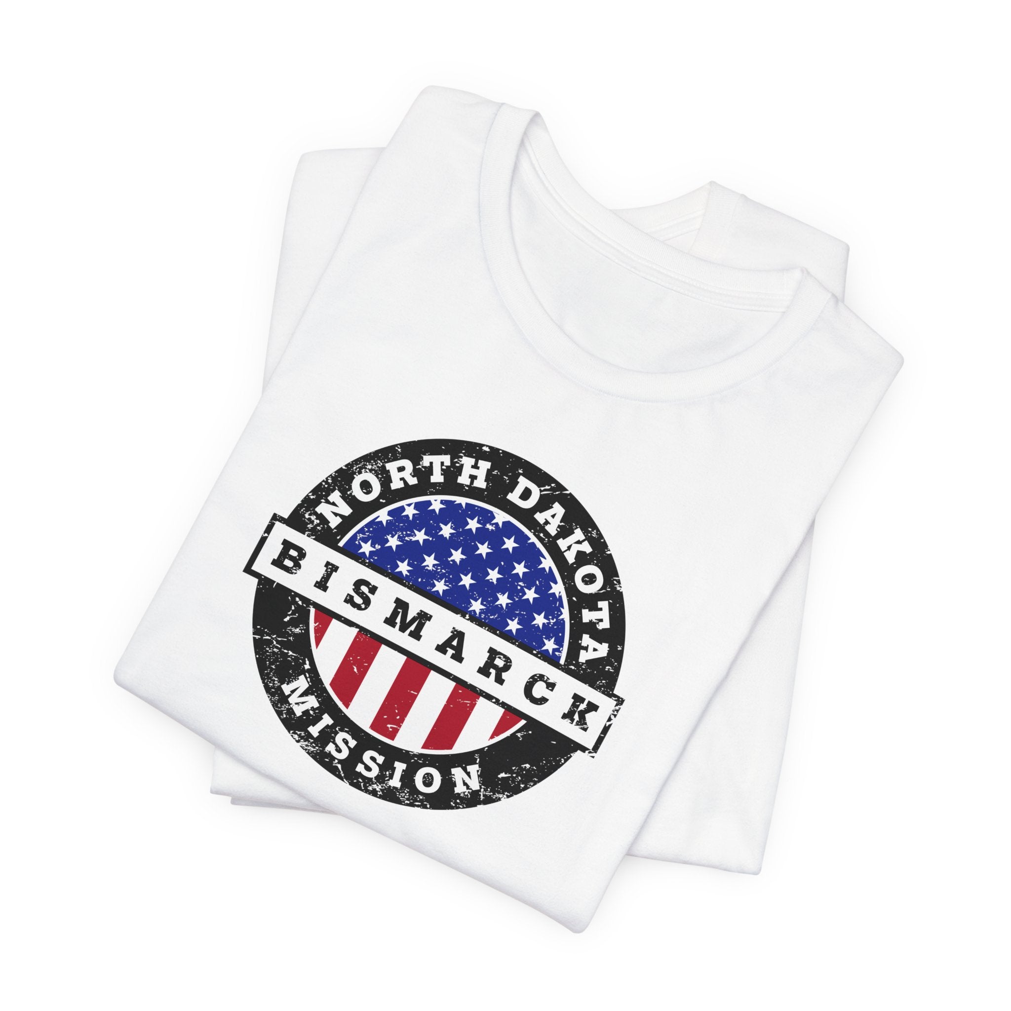 North Dakota Bismarck Mission Vintage Circular USA Flag T-Shirt - Latter-Day Saint LDS Missionary Gift - Book of Mormon