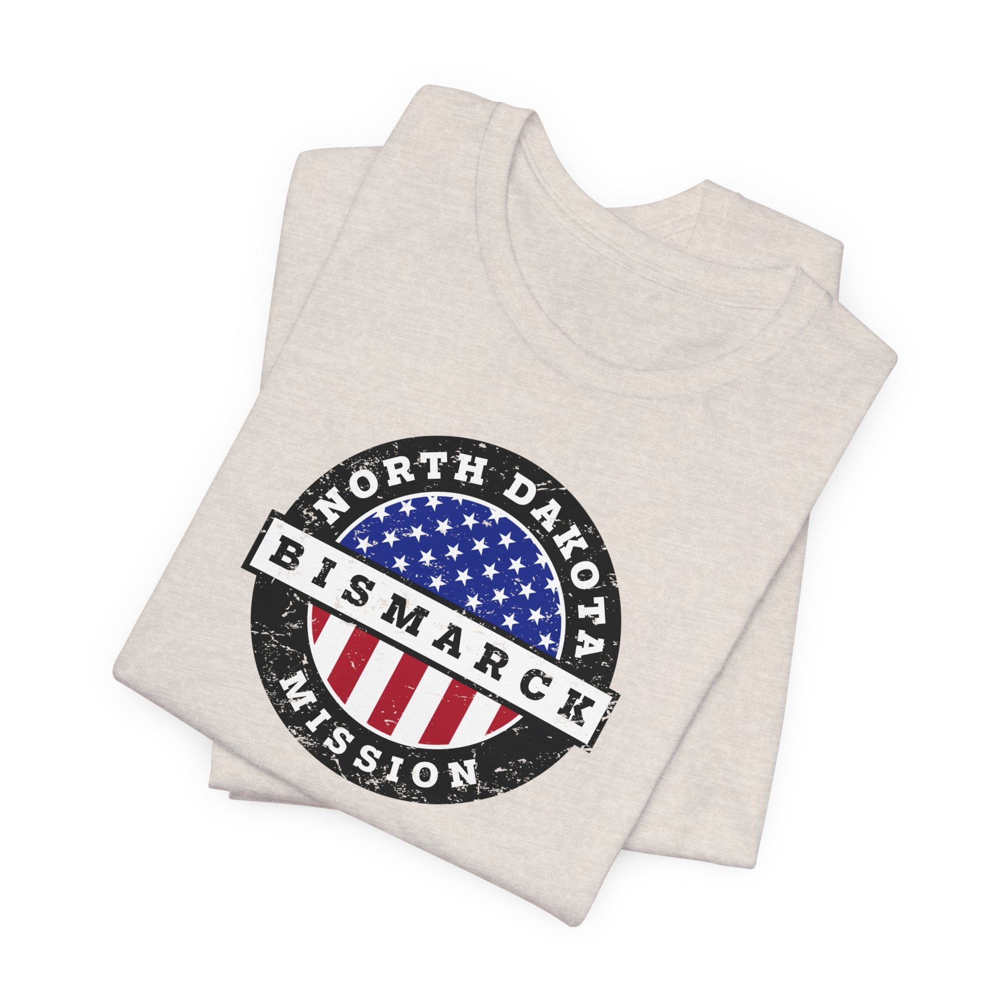 North Dakota Bismarck Mission Vintage Circular USA Flag T-Shirt - Latter-Day Saint LDS Missionary Gift - Book of Mormon