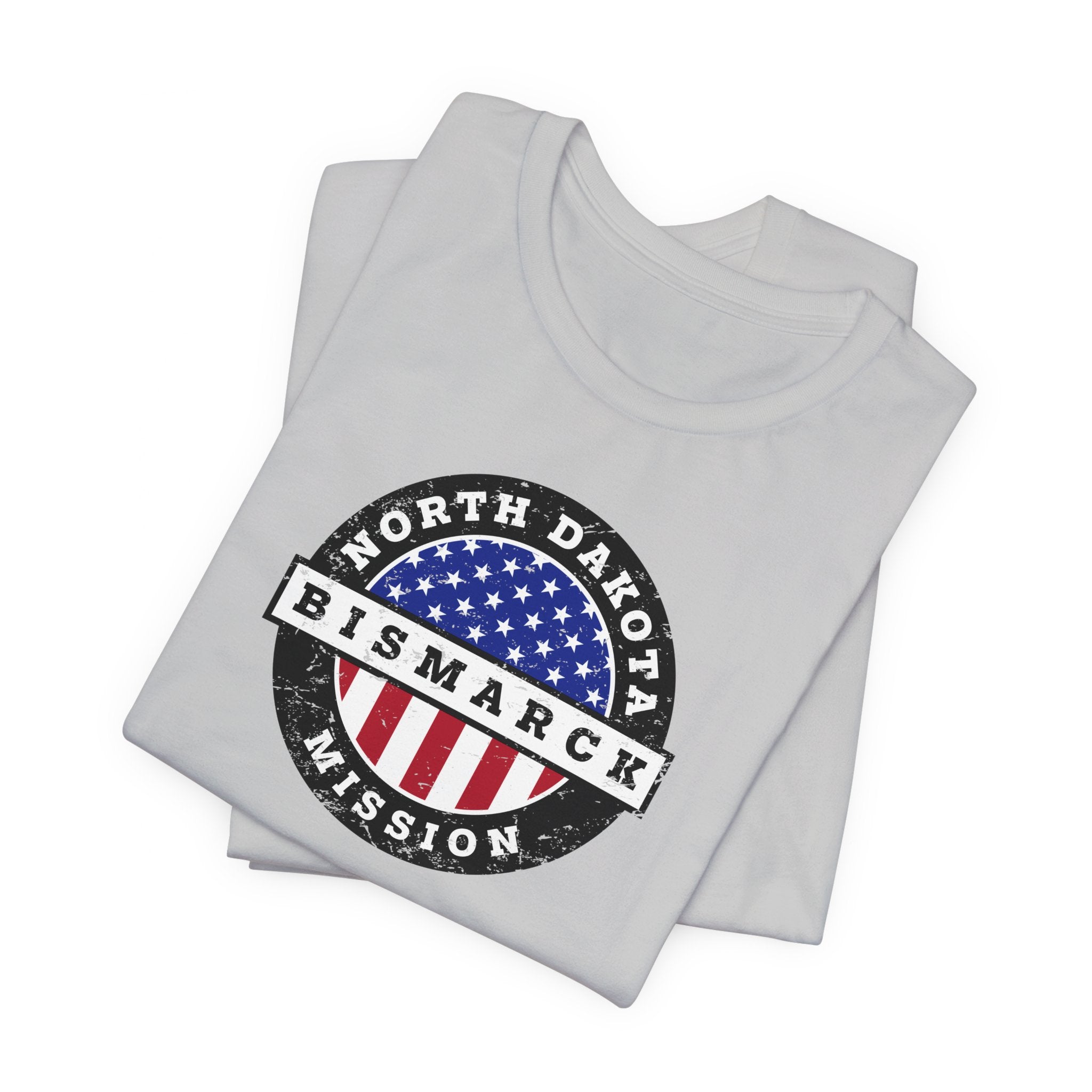 North Dakota Bismarck Mission Vintage Circular USA Flag T-Shirt - Latter-Day Saint LDS Missionary Gift - Book of Mormon