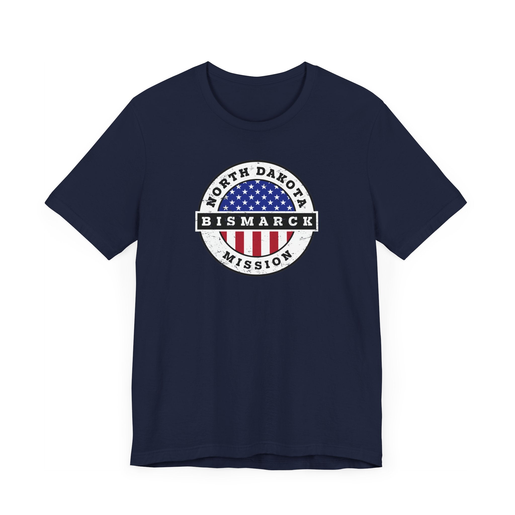 North Dakota Bismarck Mission Vintage Circular USA Flag T-Shirt - Latter-Day Saint LDS Missionary Gift - Book of Mormon