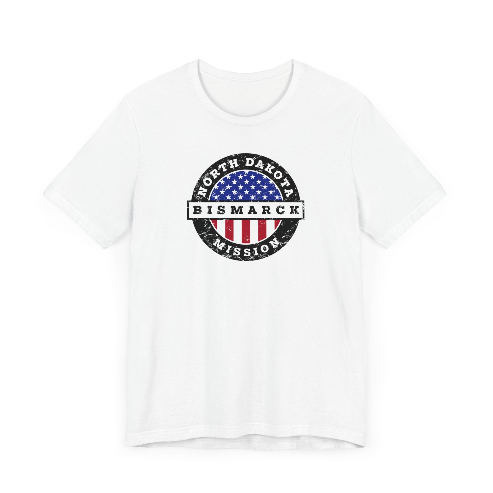 North Dakota Bismarck Mission Vintage Circular USA Flag T-Shirt - Latter-Day Saint LDS Missionary Gift - Book of Mormon