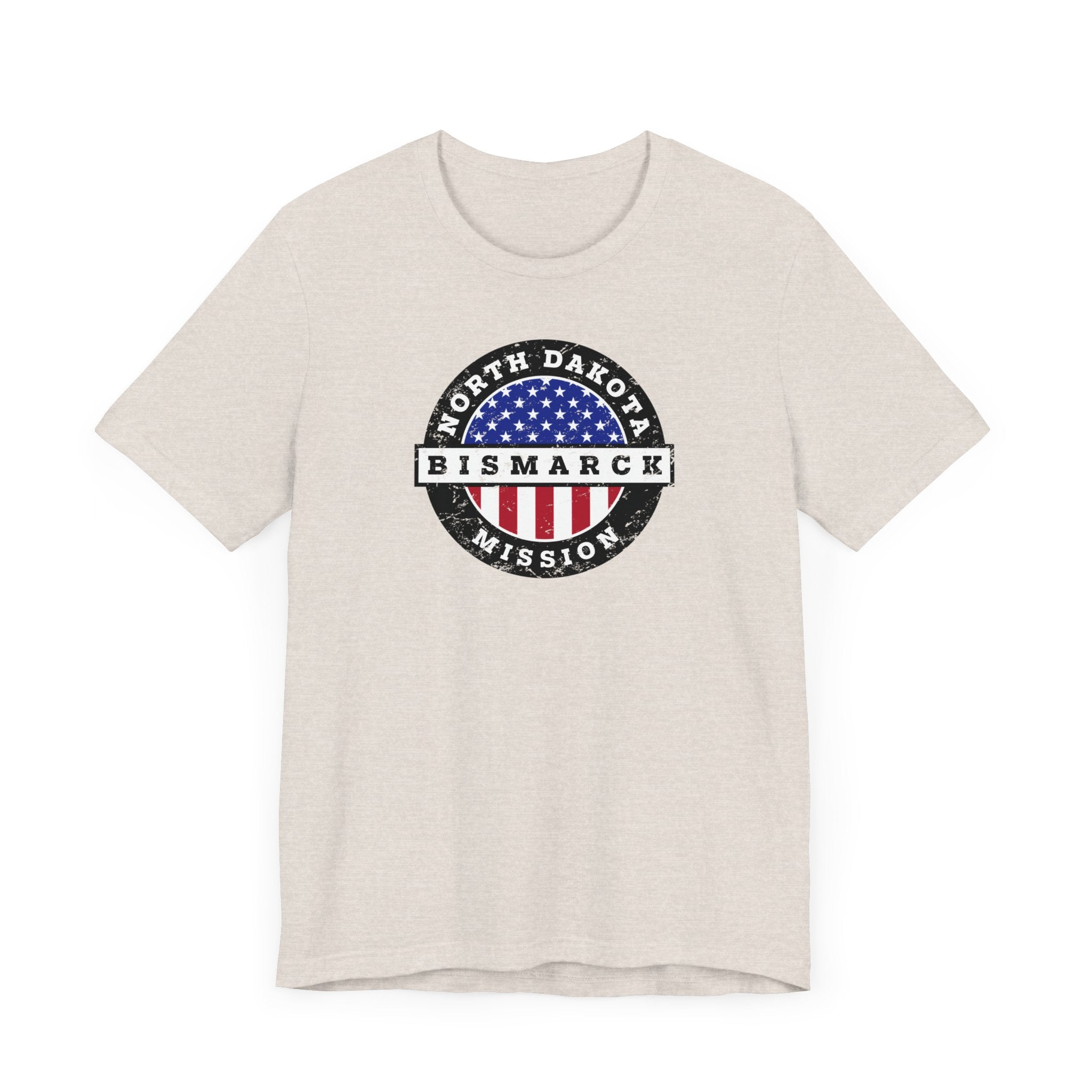 North Dakota Bismarck Mission Vintage Circular USA Flag T-Shirt - Latter-Day Saint LDS Missionary Gift - Book of Mormon