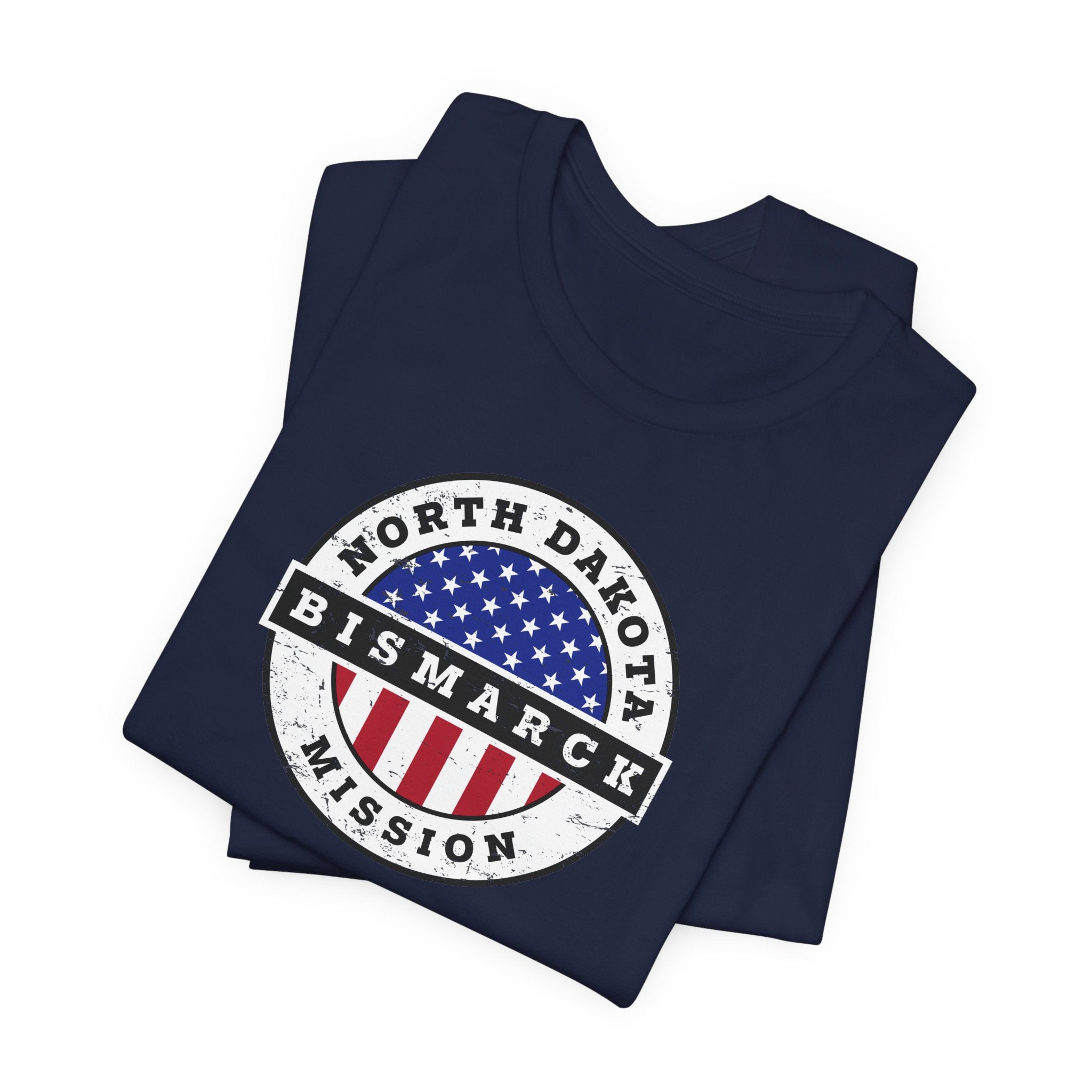 North Dakota Bismarck Mission Vintage Circular USA Flag T-Shirt - Latter-Day Saint LDS Missionary Gift - Book of Mormon