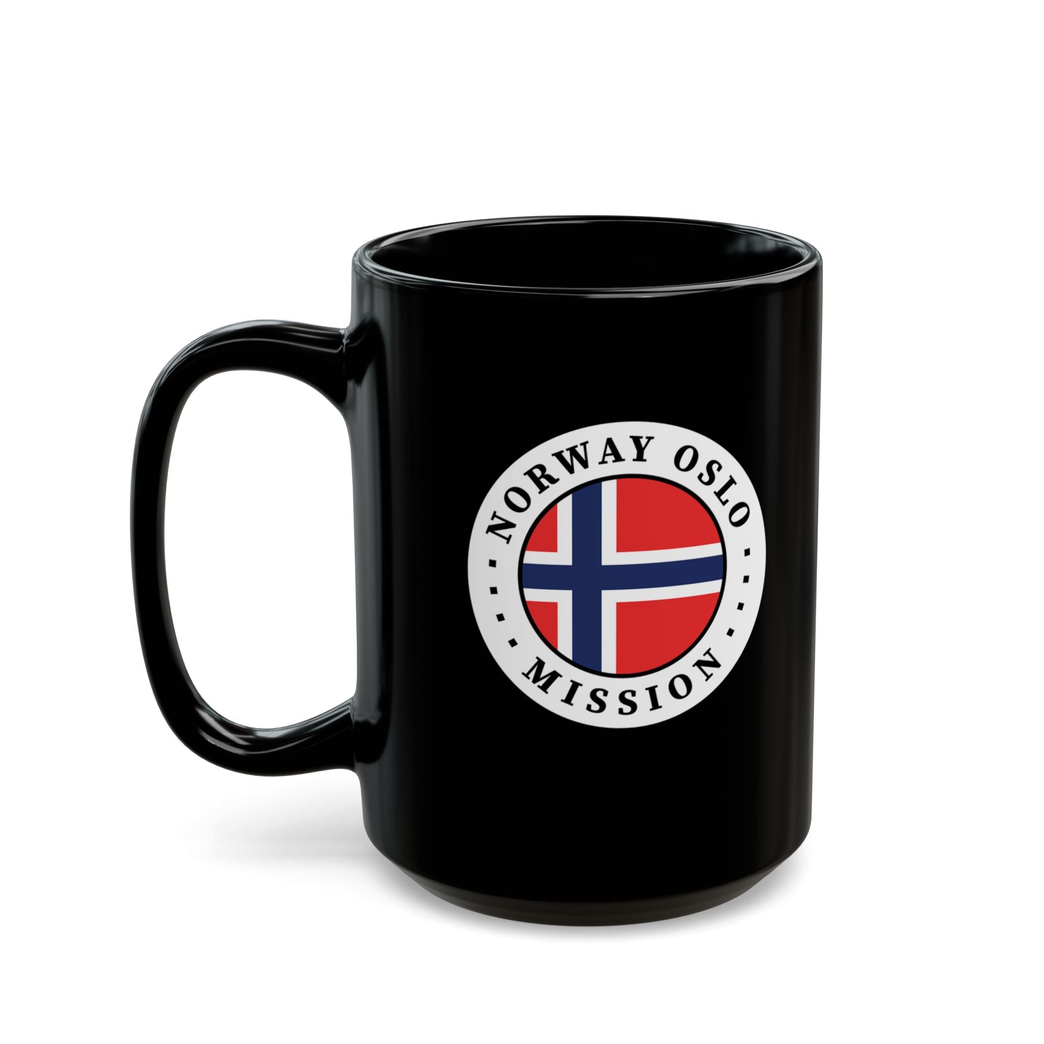 Norway Oslo Mission Circular Flag Black Ceramic Mug - Latter-Day Saint LDS Missionary Gift - Book of Mormon