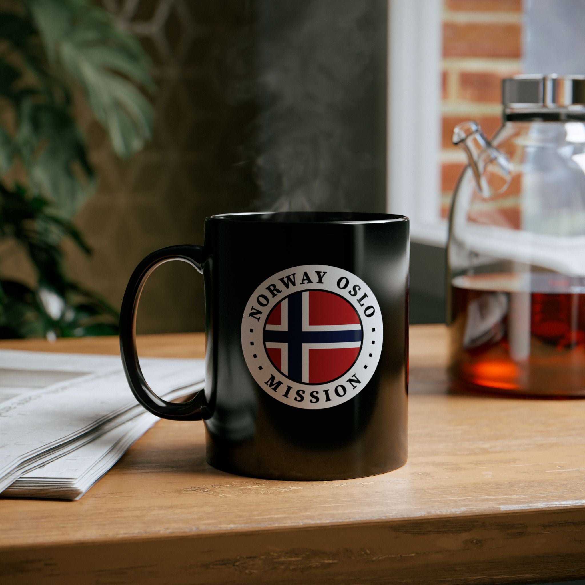 Norway Oslo Mission Circular Flag Black Ceramic Mug - Latter-Day Saint LDS Missionary Gift - Book of Mormon