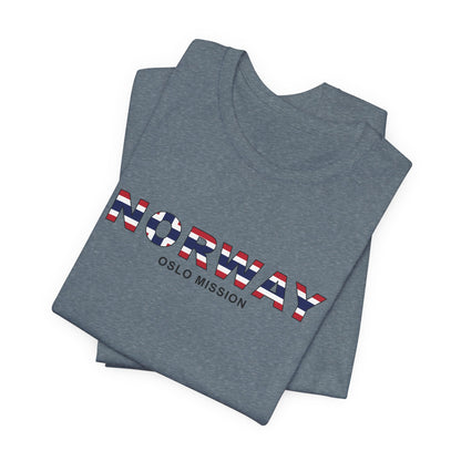 Norway Oslo Mission Flag Title T-shirt - Latter-Day Saint LDS Missionary Gift - Book of Mormon