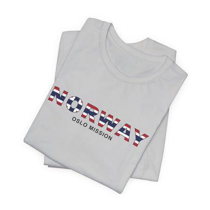 Norway Oslo Mission Flag Title T-shirt - Latter-Day Saint LDS Missionary Gift - Book of Mormon