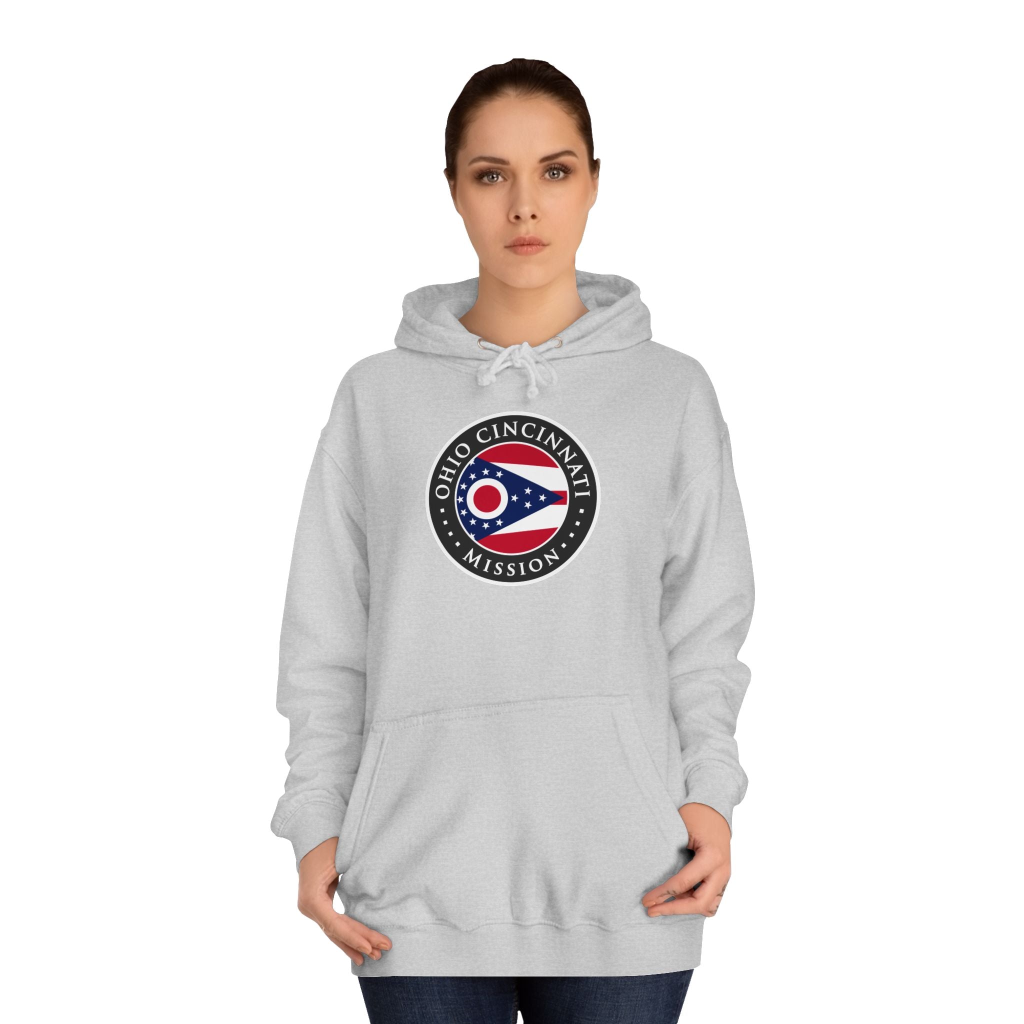 Ohio Cincinnati Mission State Flag Logo (Black Border) College Hoodie