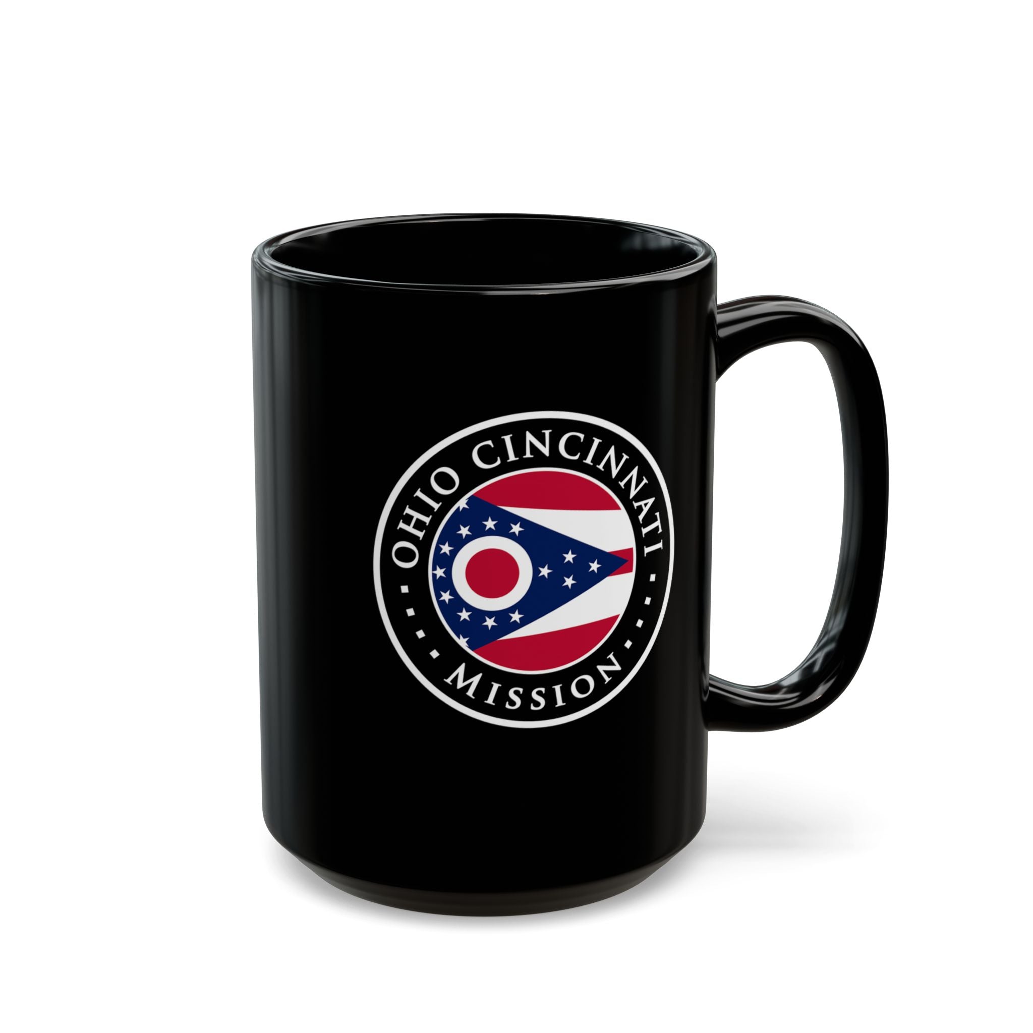 Ohio Cincinnati Mission State Flag Logo Ceramic Mug Black Name - Mission Wishlist - LDS Missionary Gift Store