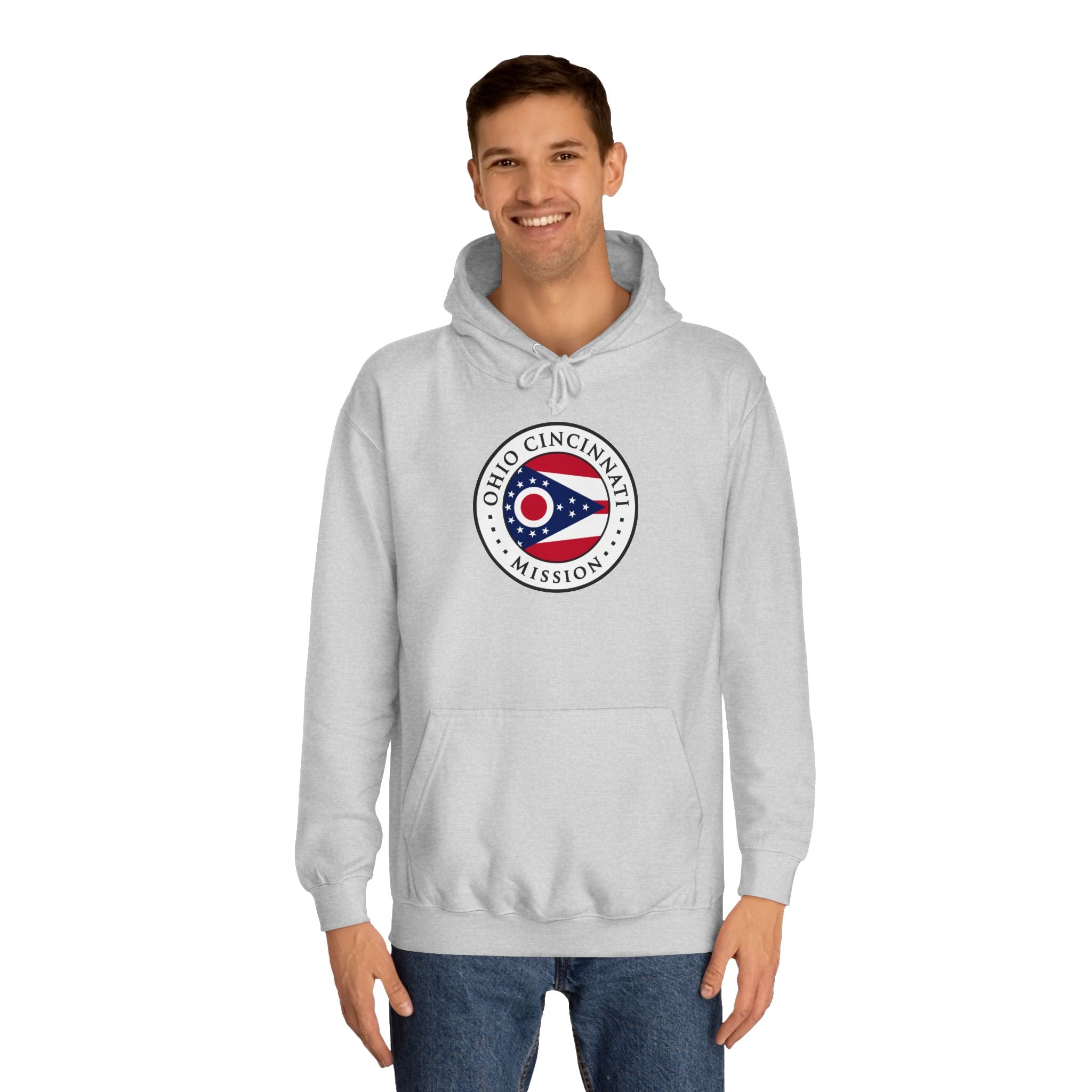 Ohio Cincinnati Mission State Flag Logo (White Border) College Hoodie