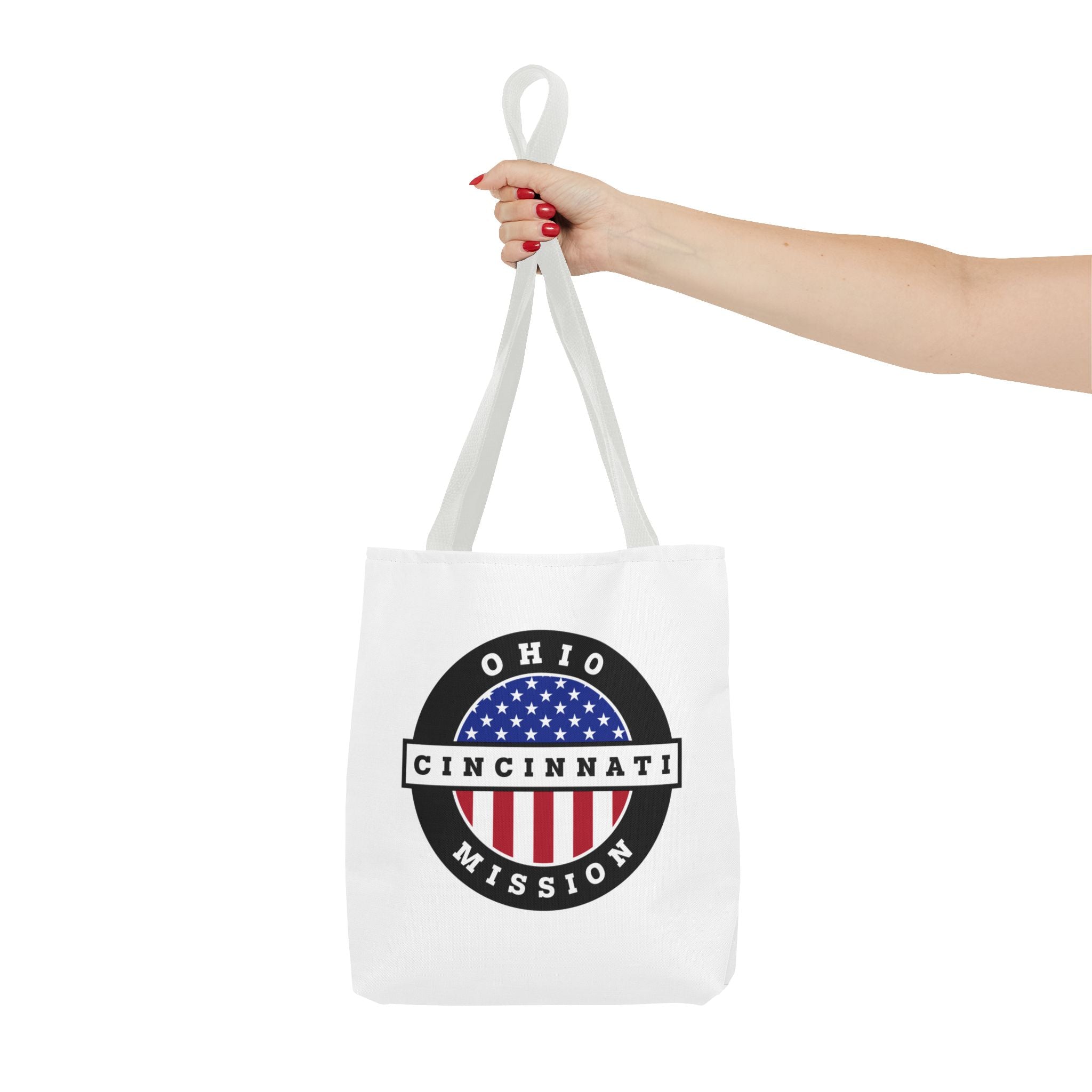 Ohio Cincinnati Mission USA Flag Logo Tote Bag White - Latter-Day Saint LDS Missionary Gift - Book of Mormon