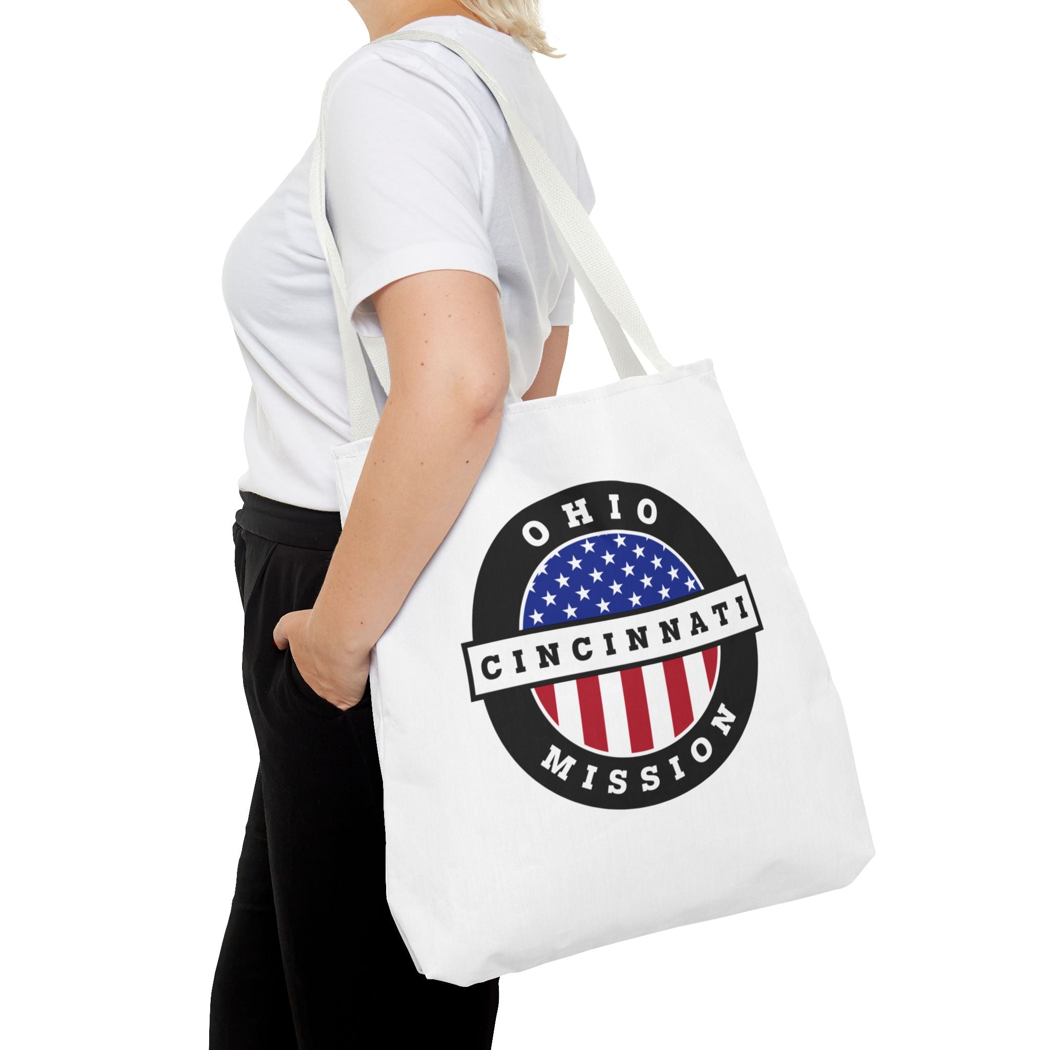 Ohio Cincinnati Mission USA Flag Logo Tote Bag White - Latter-Day Saint LDS Missionary Gift - Book of Mormon