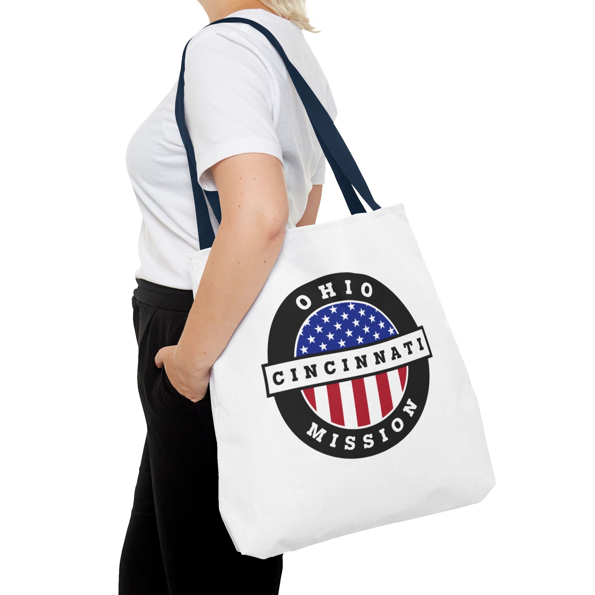 Ohio Cincinnati Mission USA Flag Logo Tote Bag White - Latter-Day Saint LDS Missionary Gift - Book of Mormon