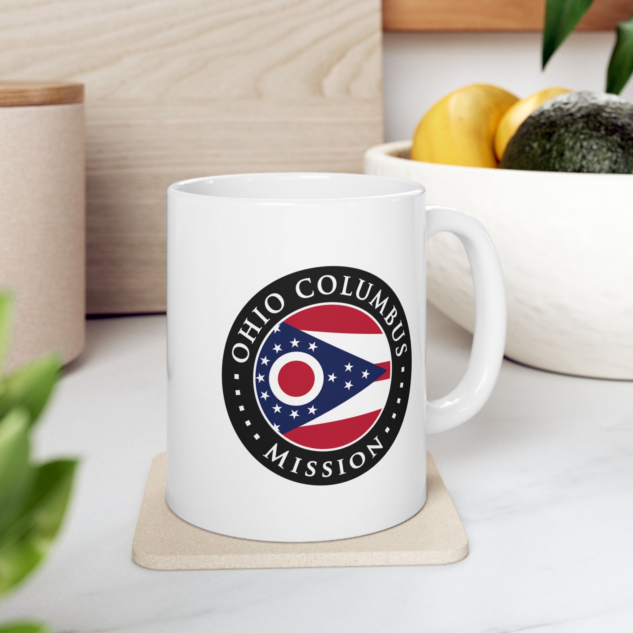 Ohio Columbus Mission State Flag Logo Ceramic Mug White - Latter-Day Saint LDS Missionary Gift - Book of Mormon