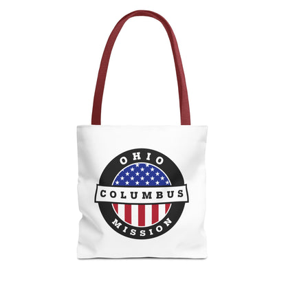 Ohio Columbus Mission USA Flag Logo Tote Bag White - Latter-Day Saint LDS Missionary Gift - Book of Mormon