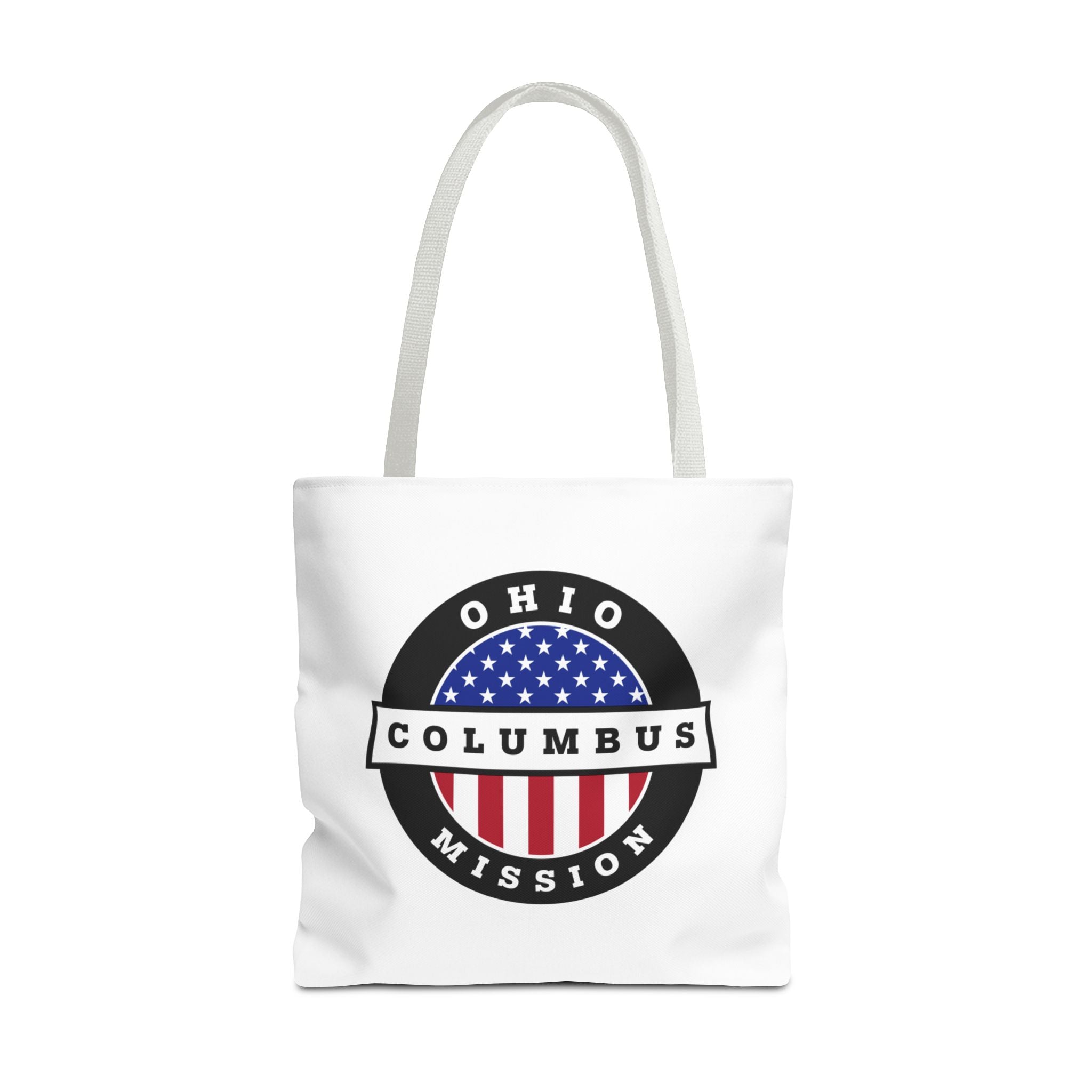 Ohio Columbus Mission USA Flag Logo Tote Bag White - Latter-Day Saint LDS Missionary Gift - Book of Mormon