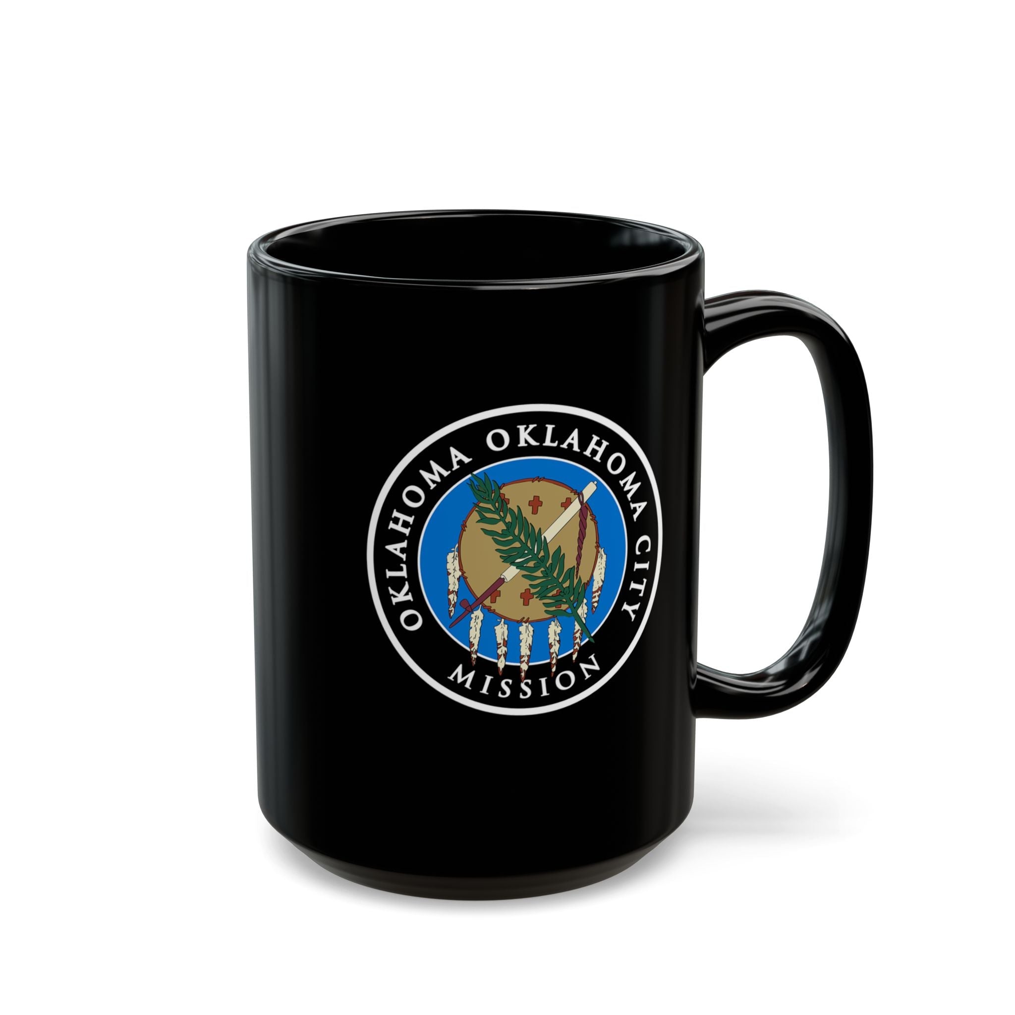 Oklahoma Oklahoma City Mission State Flag Logo Ceramic Mug Black Name - Latter-Day Saint LDS Missionary Gift - Book of Mormon