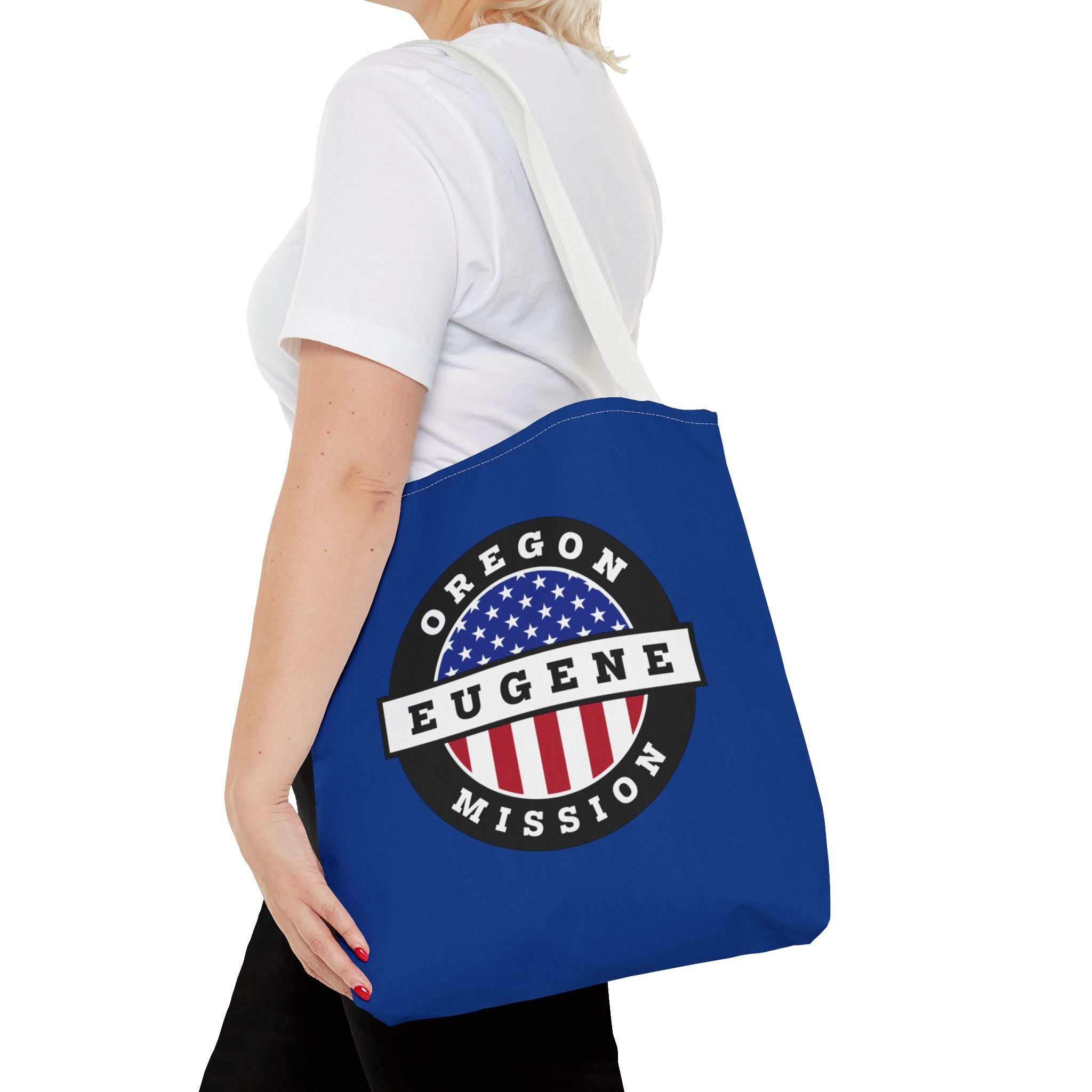 Oregon Eugene Mission USA Flag Logo Tote Bag Blue - Latter-Day Saint LDS Missionary Gift - Book of Mormon