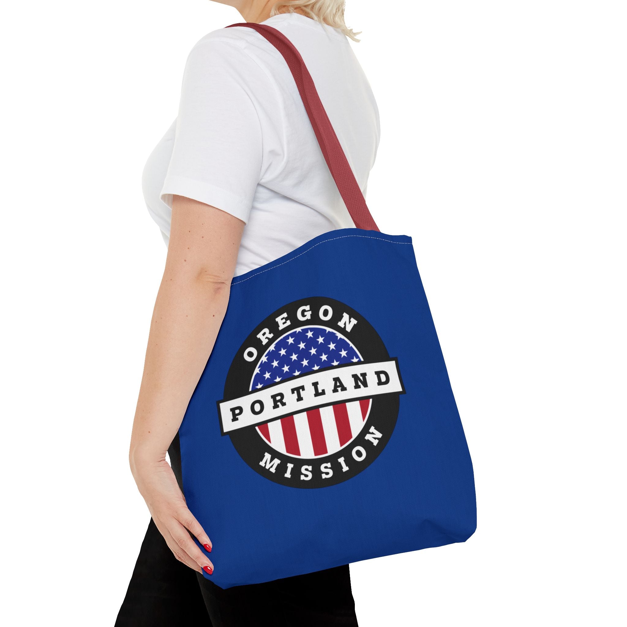 Oregon Portland Mission USA Flag Logo Tote Bag Blue - Latter-Day Saint LDS Missionary Gift - Book of Mormon