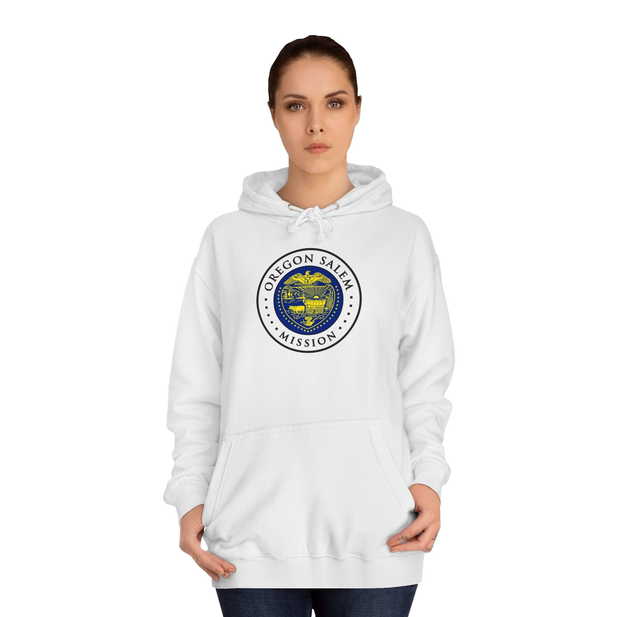 Oregon Salem Mission State Flag Logo (White Border) College Hoodie