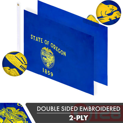 Oregon State Flag 210D Embroidered Polyester 3x5 Ft - Double Sided 2ply