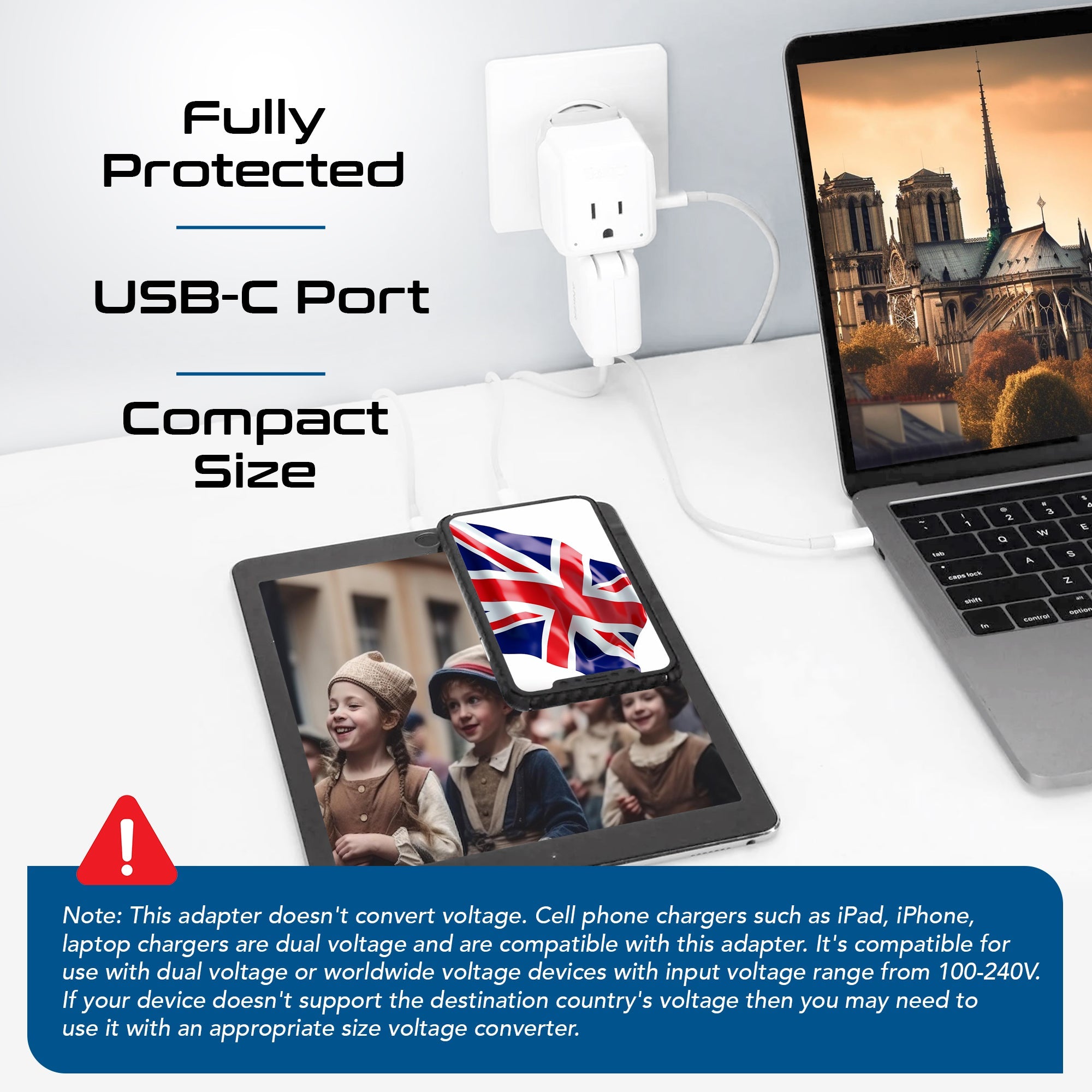 UK, Hong Kong, Travel Plug Adapter | Type G - USB-C Ports + 2 US Outlets (PAK-30W-7)