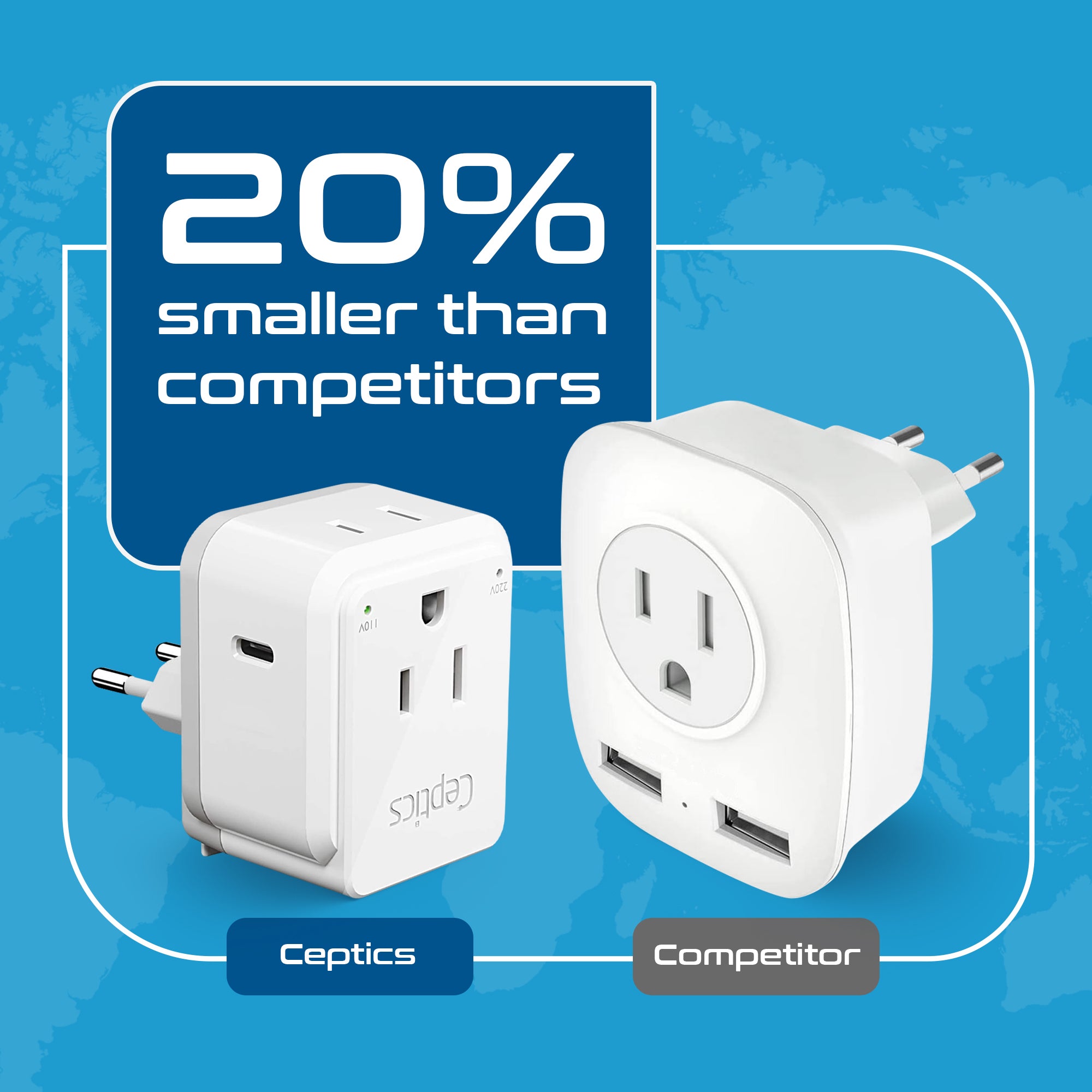 UK, Hong Kong, Travel Plug Adapter | Type G - USB-C Ports + 2 US Outlets (PAK-30W-7)