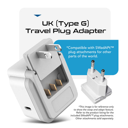 UK, Hong Kong, Travel Plug Adapter | Type G - USB-C Ports + 2 US Outlets (PAK-30W-7)