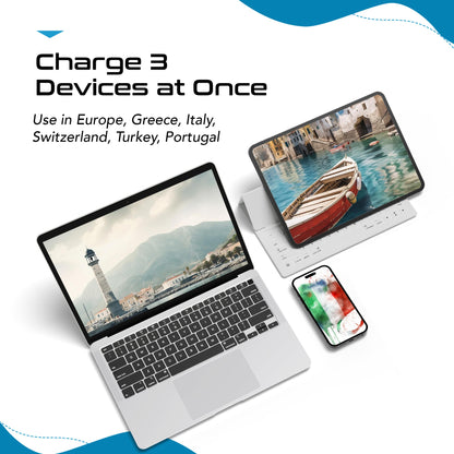 European travel Plug Adapter | Type C - USB C Port + 2 US Outlets (PAK-30W-9C)