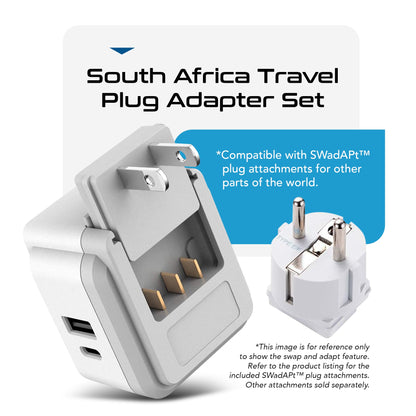 Africa Travel Adapter Set | Type E/F, G, M - USB & USB-C Ports + 2 US Outlets (PAK-AF)