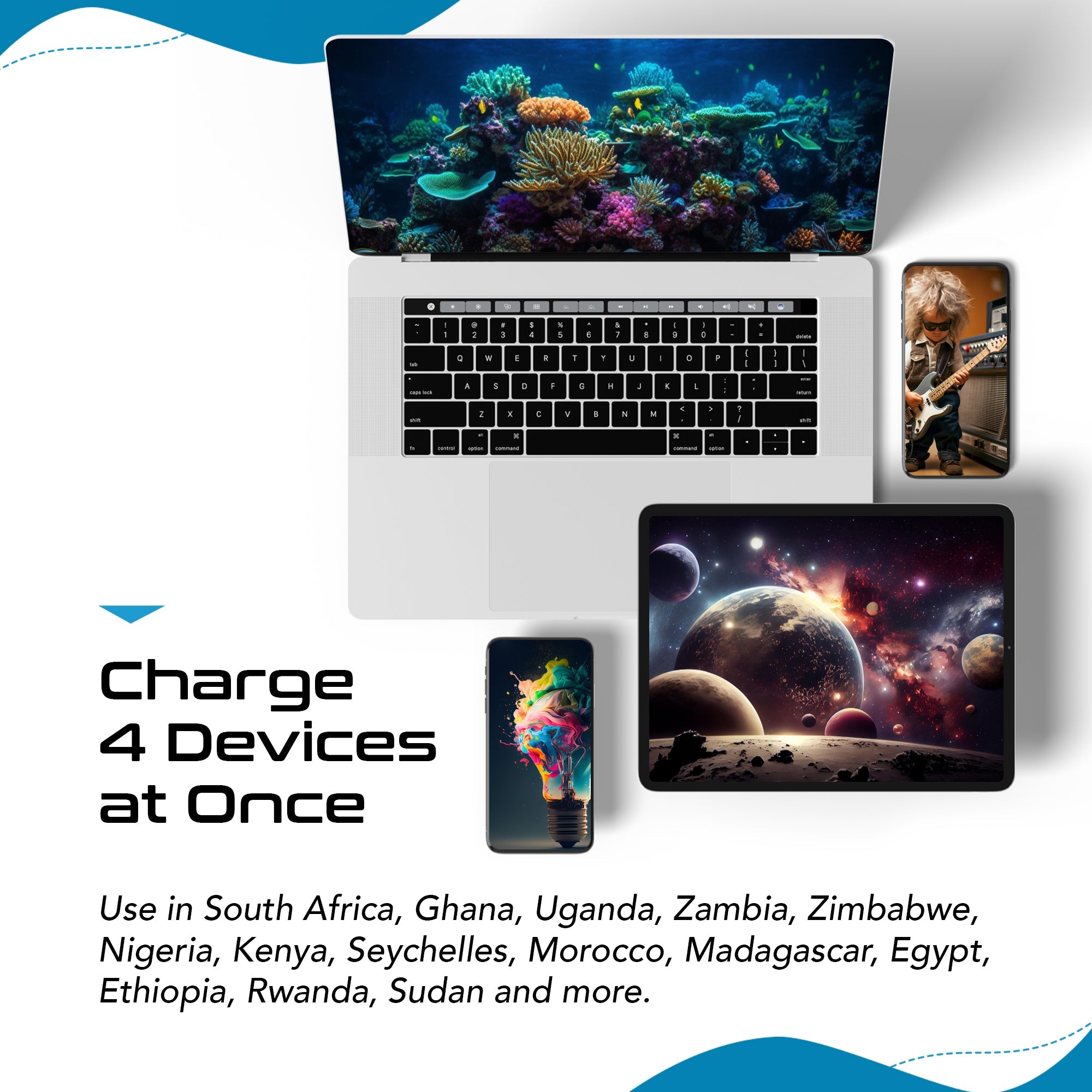 Africa Travel Adapter Set | Type E/F, G, M - USB & USB-C Ports + 2 US Outlets (PAK-AF)