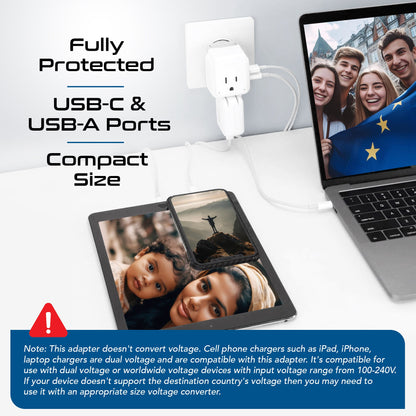Complete International 13 Travel Adapter Set | USB & USB-C Ports + 2 US Outlets (PAK-ALL)