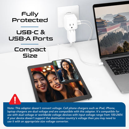 Asian, China, Malaysia Travel Adapter Set | Type C, G, I - USB & USB-C Ports + 2 US Outlets (PAK-AS)