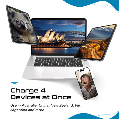 Australia, China, New Zealand Travel Adapter | Type I - USB & USB-C Ports + 2 US Outlets (PAK-AU)