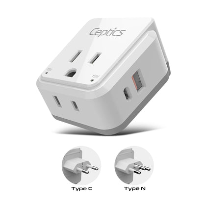 Brazil Travel Plug Adapter Set | Type C, N - 1 USB & 1 USB-C 3.1A + 2 USA Socket (PAK-BR)