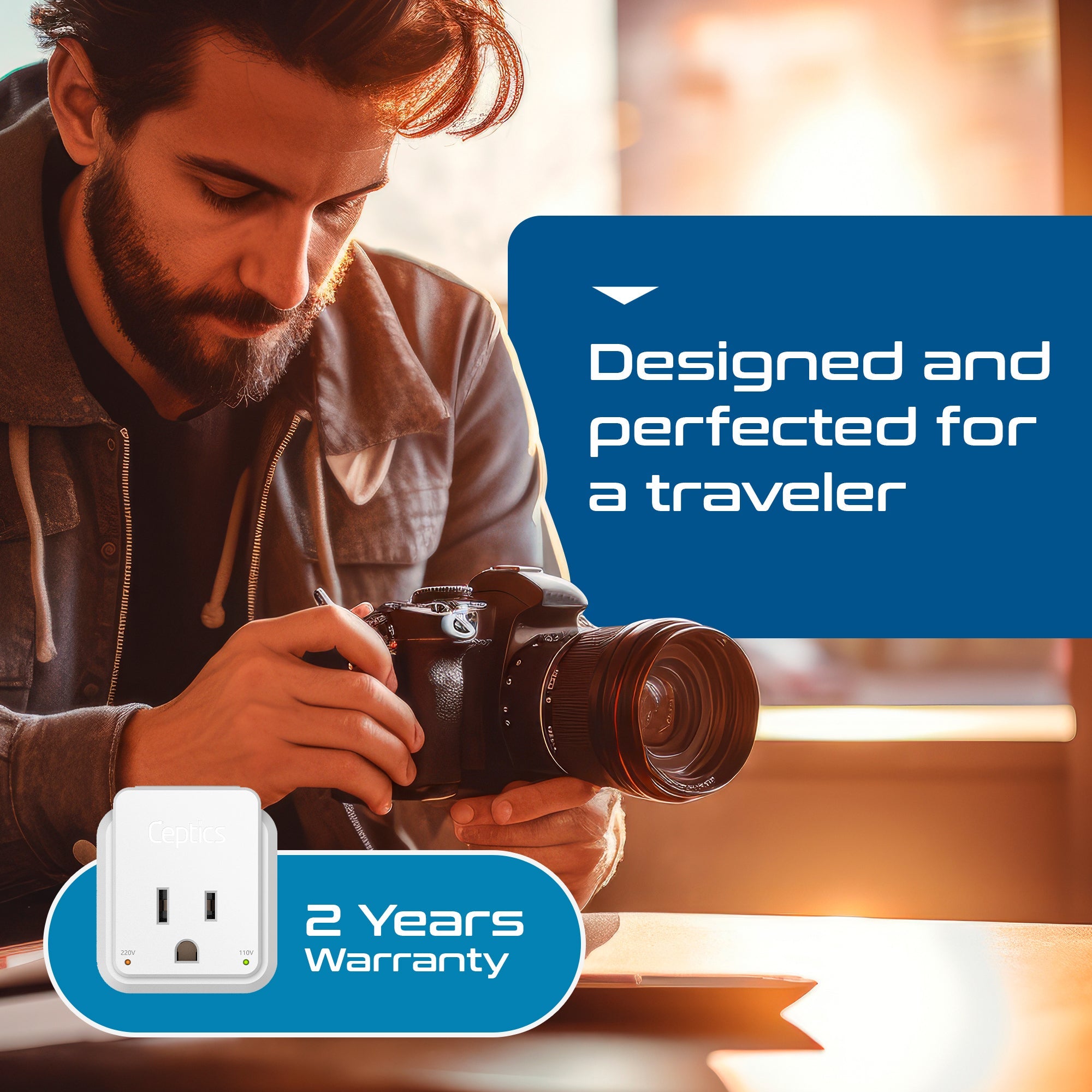 European Travel Adapter | Type C - USB & USB-C Ports + 2 US Outlets (PAK-C)