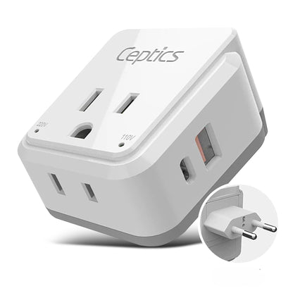 European Travel Adapter | Type C - USB & USB-C Ports + 2 US Outlets (PAK-C)