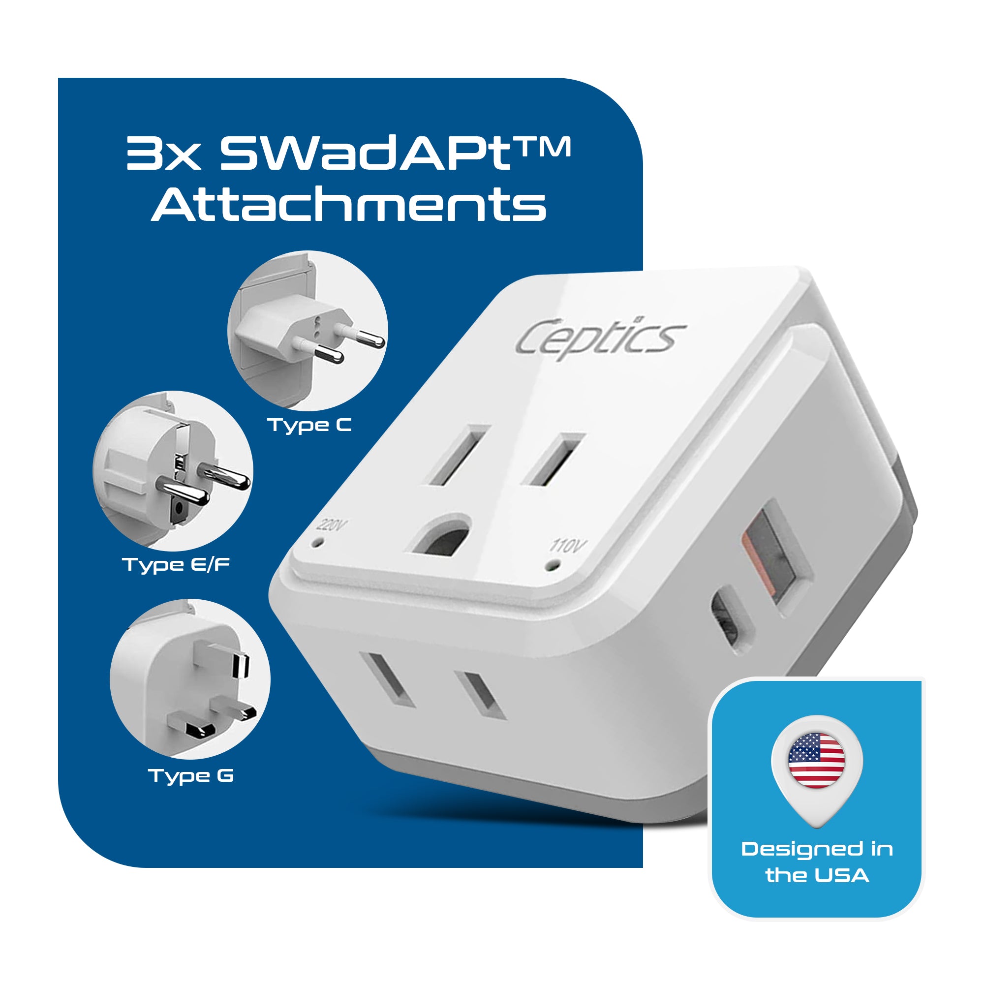 Travel Adapter Kit | Type C, E/F, G - USB & USB-C Ports + 2 US Outlets (PAK-EU)