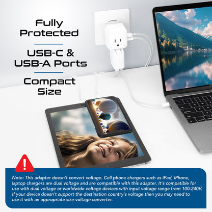 Travel Adapter Kit | Type C, E/F, G - USB & USB-C Ports + 2 US Outlets (PAK-EU)