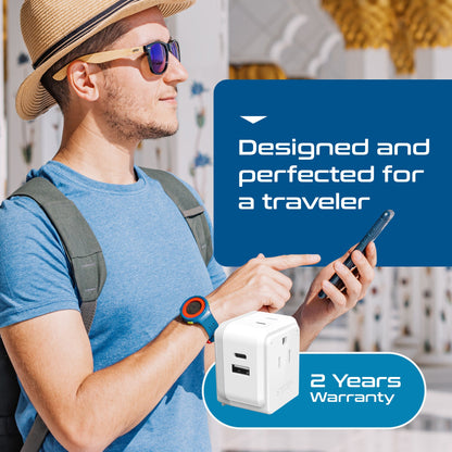 India, Nepal Travel Adapter Set | Type C, D - USB & USB-C Ports + 2 US Outlets (PAK-IN)